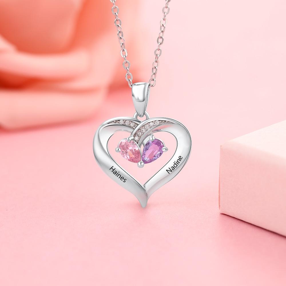 Personalized Birthstone Family Mother's Heart Pendant Necklace